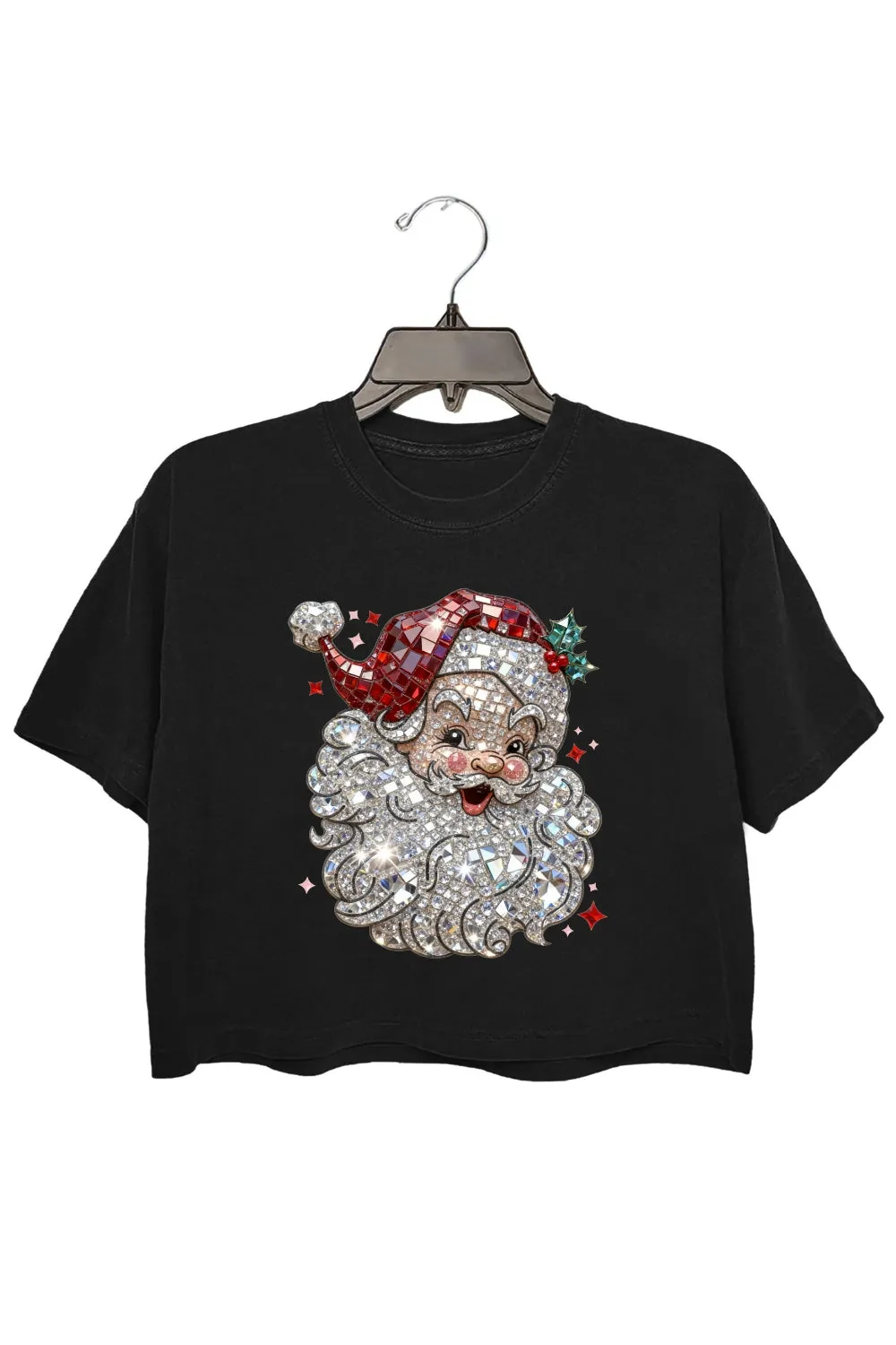 Retro Santa Crystal Mosaic Print Crop Top For Women sold by Fancy Tees product image thumbnail 2
