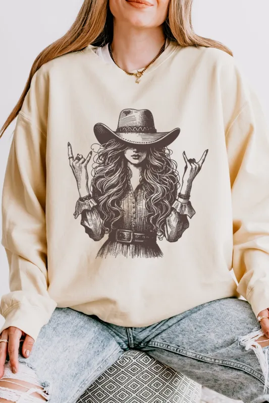 Cool Rock Western Cowgirl Sweatshirt For Women sold by Fancy Tees