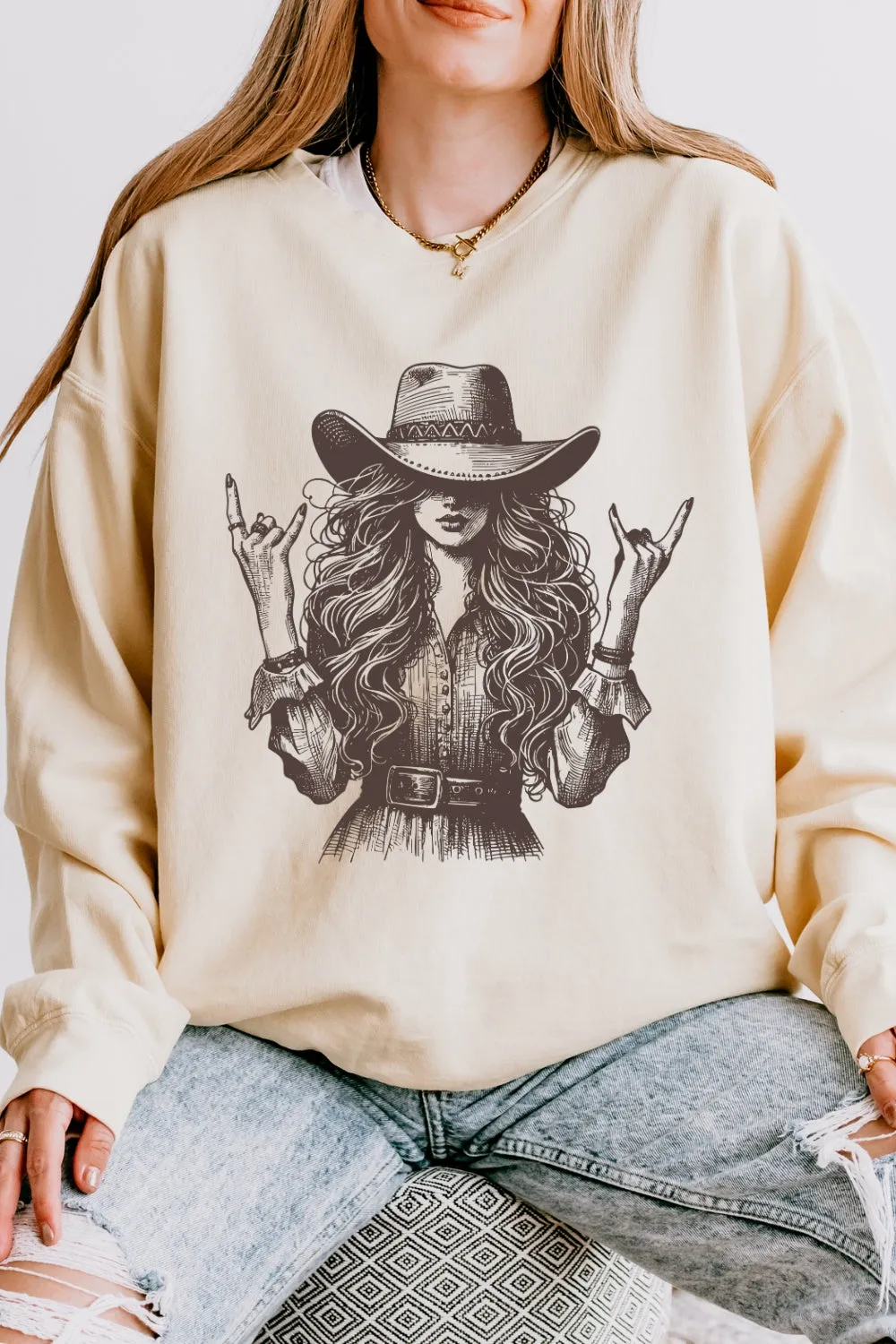 Cool Rock Western Cowgirl Sweatshirt For Women sold by Fancy Tees