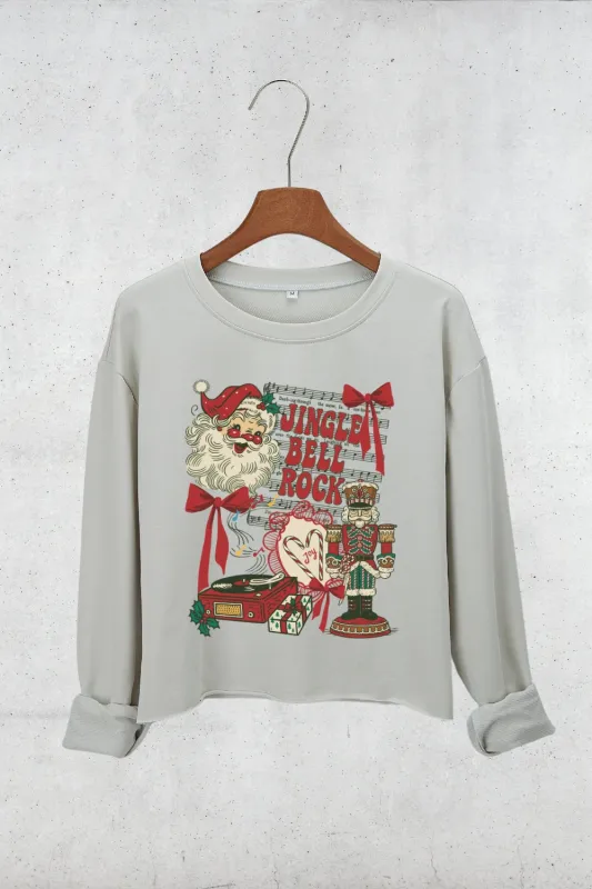 Retro Christmas Jingle Bell Rock Santa Crop Sweatshirt For Women sold by Fancy Tees