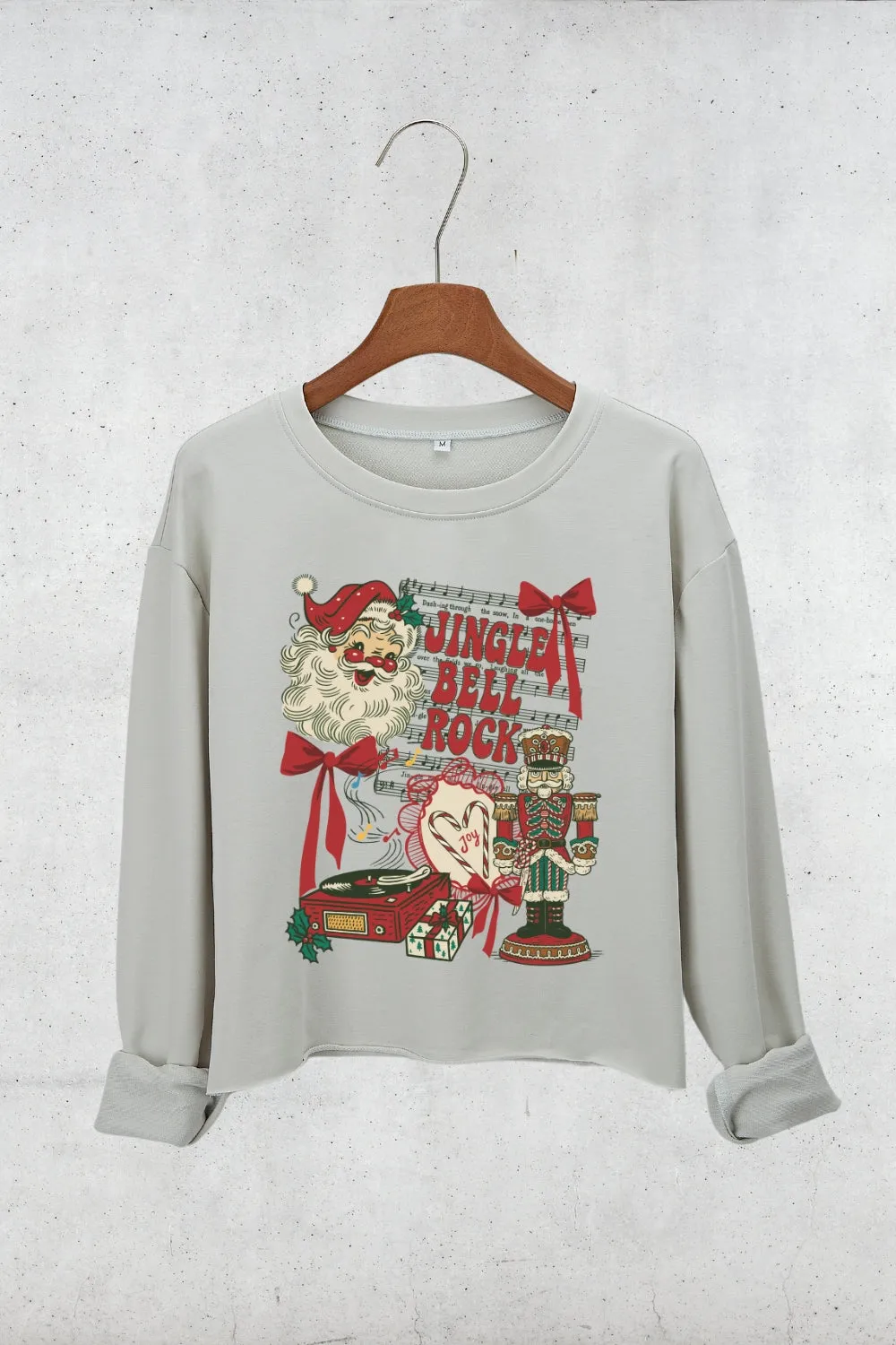 Retro Christmas Jingle Bell Rock Santa Crop Sweatshirt For Women sold by Fancy Tees
