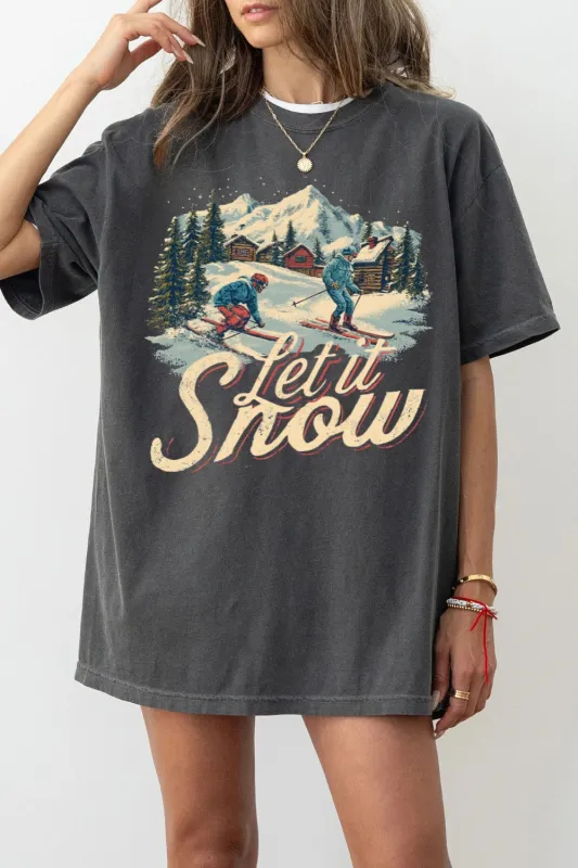 Retro Christmas Let It Snow Ski Tee For Women sold by Fancy Tees