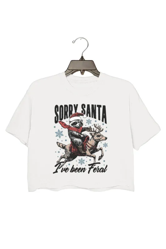Retro Christmas Funny Raccoon Santa Crop Top For Women sold by Fancy Tees
