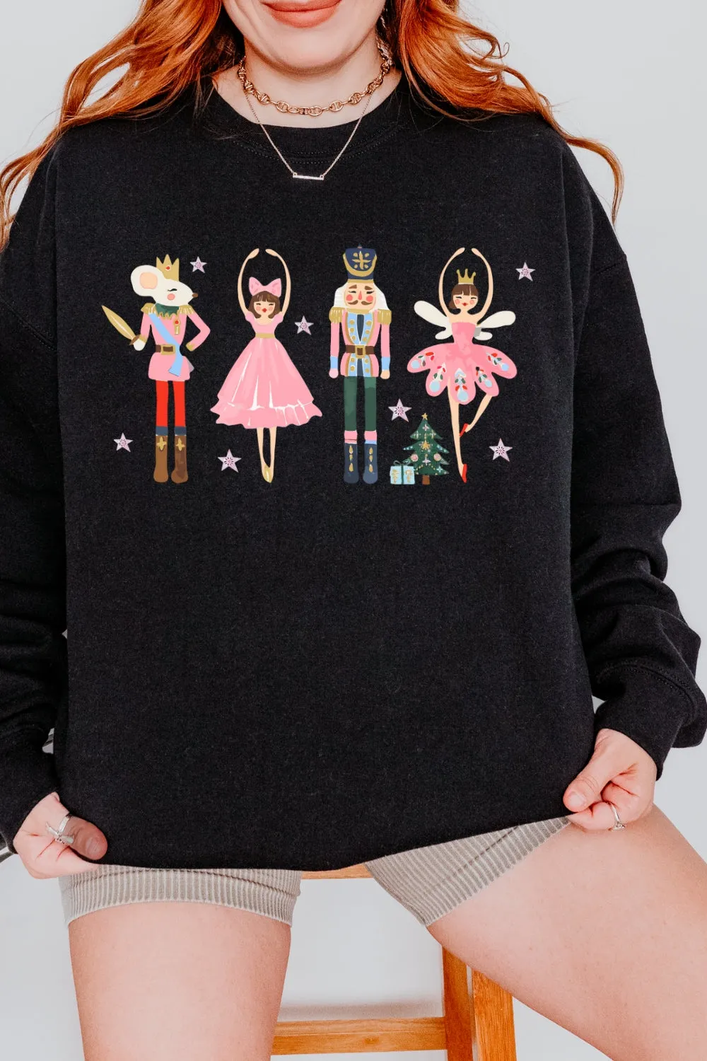 Pink Christmas Nutcracker Ballet Sweatshirt For Women sold by Fancy Tees product image thumbnail 4