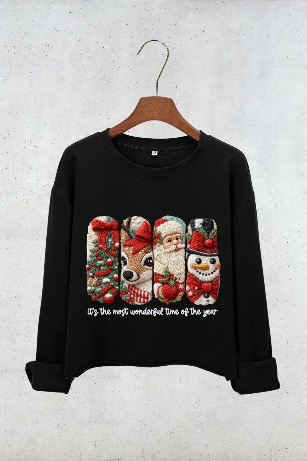 Faux Yarn Merry Christmas Doodles Crop Sweatshirt For Women sold by Fancy Tees product image thumbnail 3