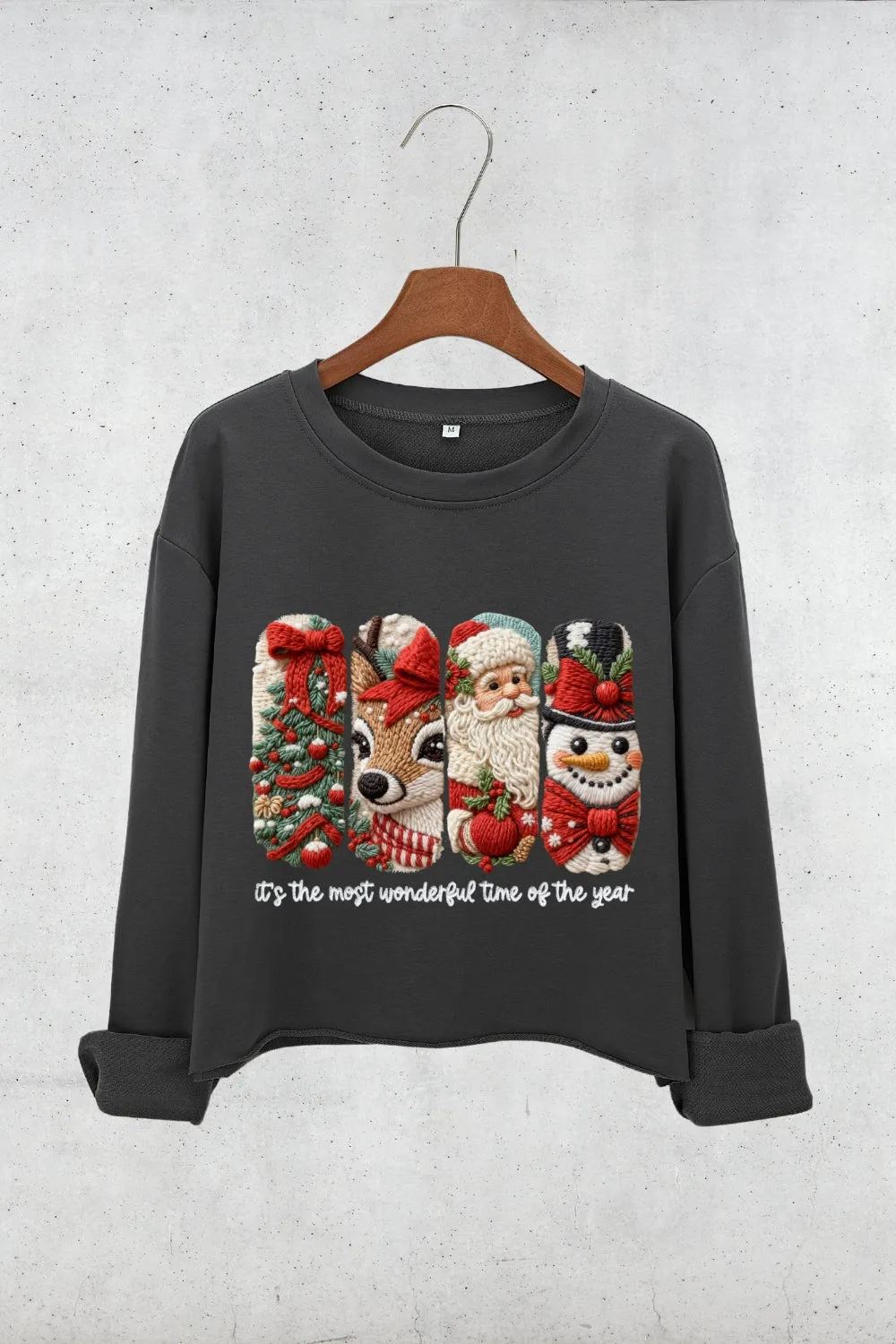 Faux Yarn Merry Christmas Doodles Crop Sweatshirt For Women sold by Fancy Tees