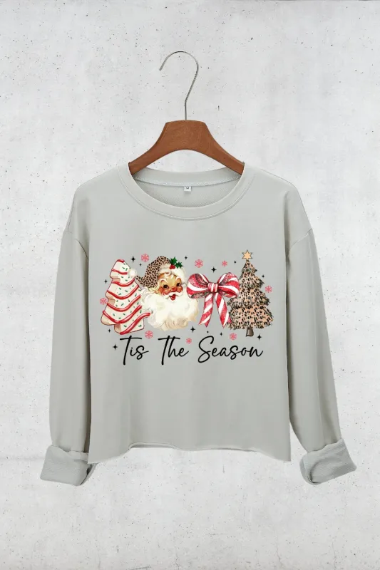 Tis The Season Leopard Santa Christmas Crop Sweatshirt For Women sold by Fancy Tees