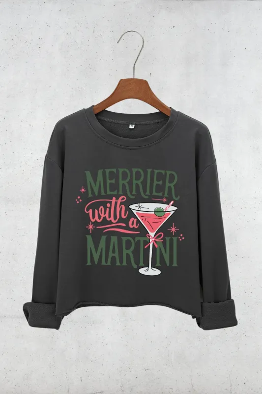 Christmas Cocktail Martini Crop Sweatshirt sold by Fancy Tees