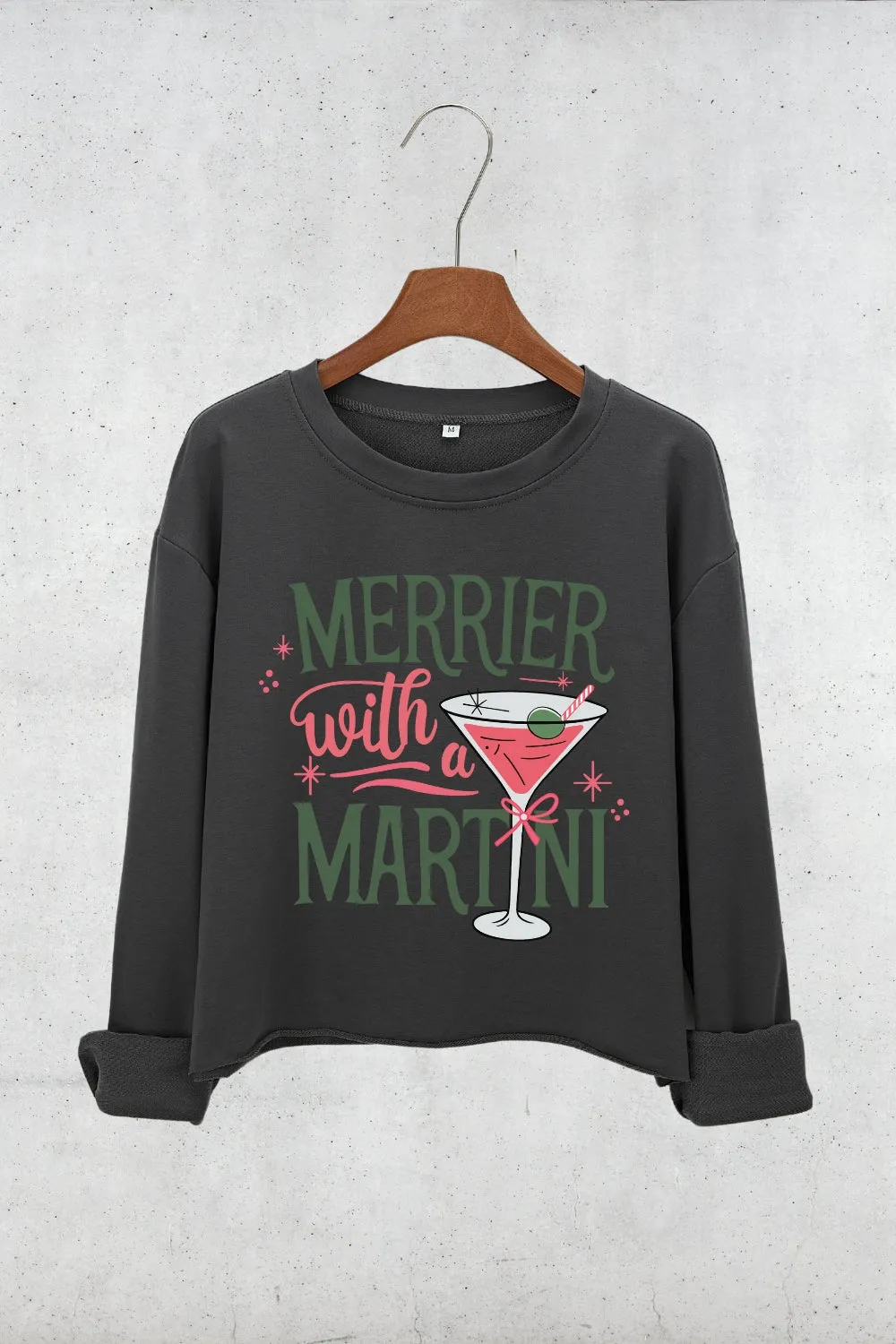 Christmas Cocktail Martini Crop Sweatshirt sold by Fancy Tees