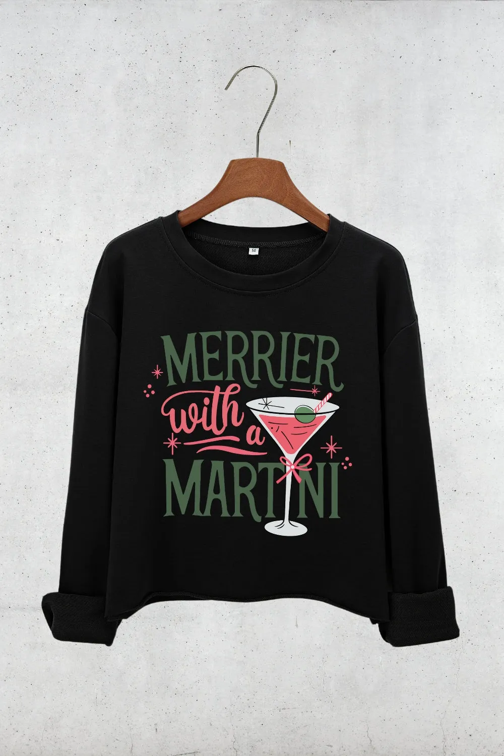 Christmas Cocktail Martini Crop Sweatshirt sold by Fancy Tees product image thumbnail 3