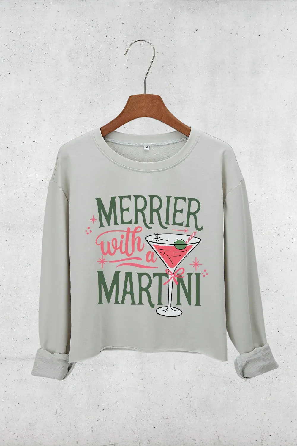Christmas Cocktail Martini Crop Sweatshirt sold by Fancy Tees product image thumbnail 2