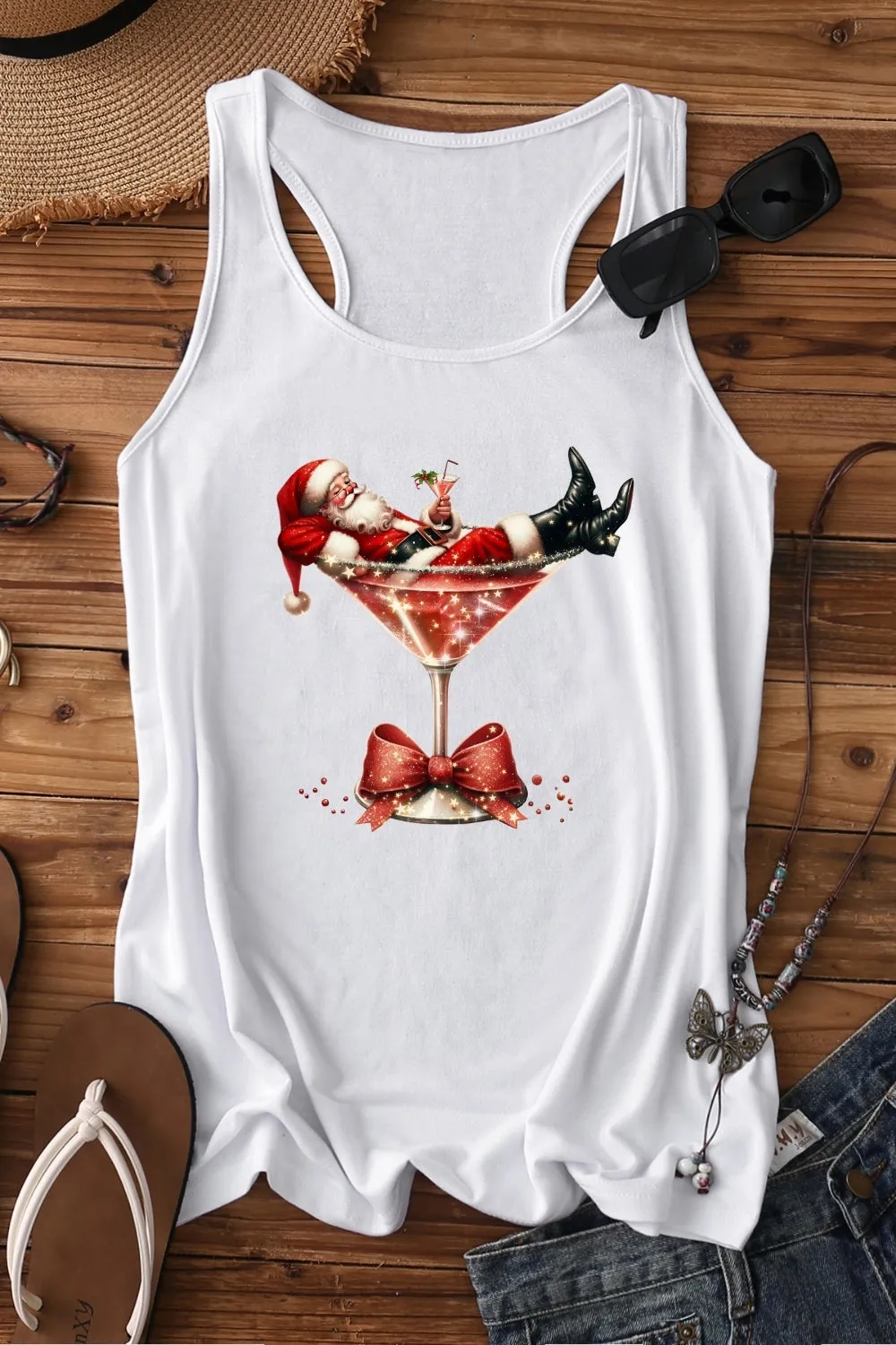 Christmas Santa Martini Tank Top sold by Fancy Tees product image thumbnail 2