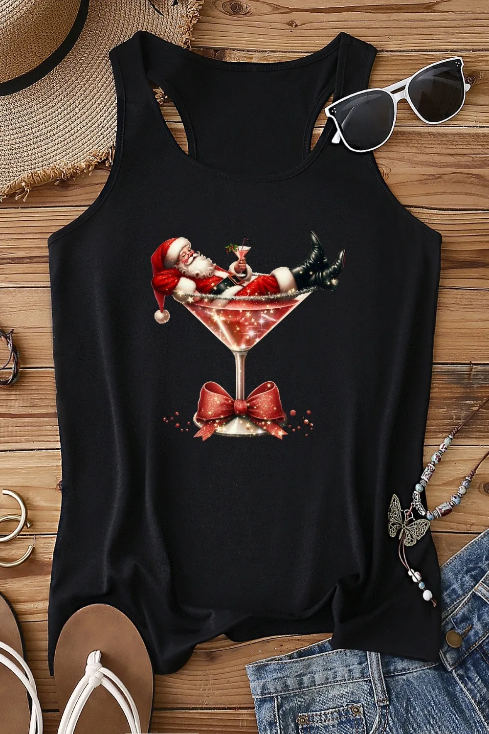 Christmas Santa Martini Tank Top sold by Fancy Tees product image thumbnail 3