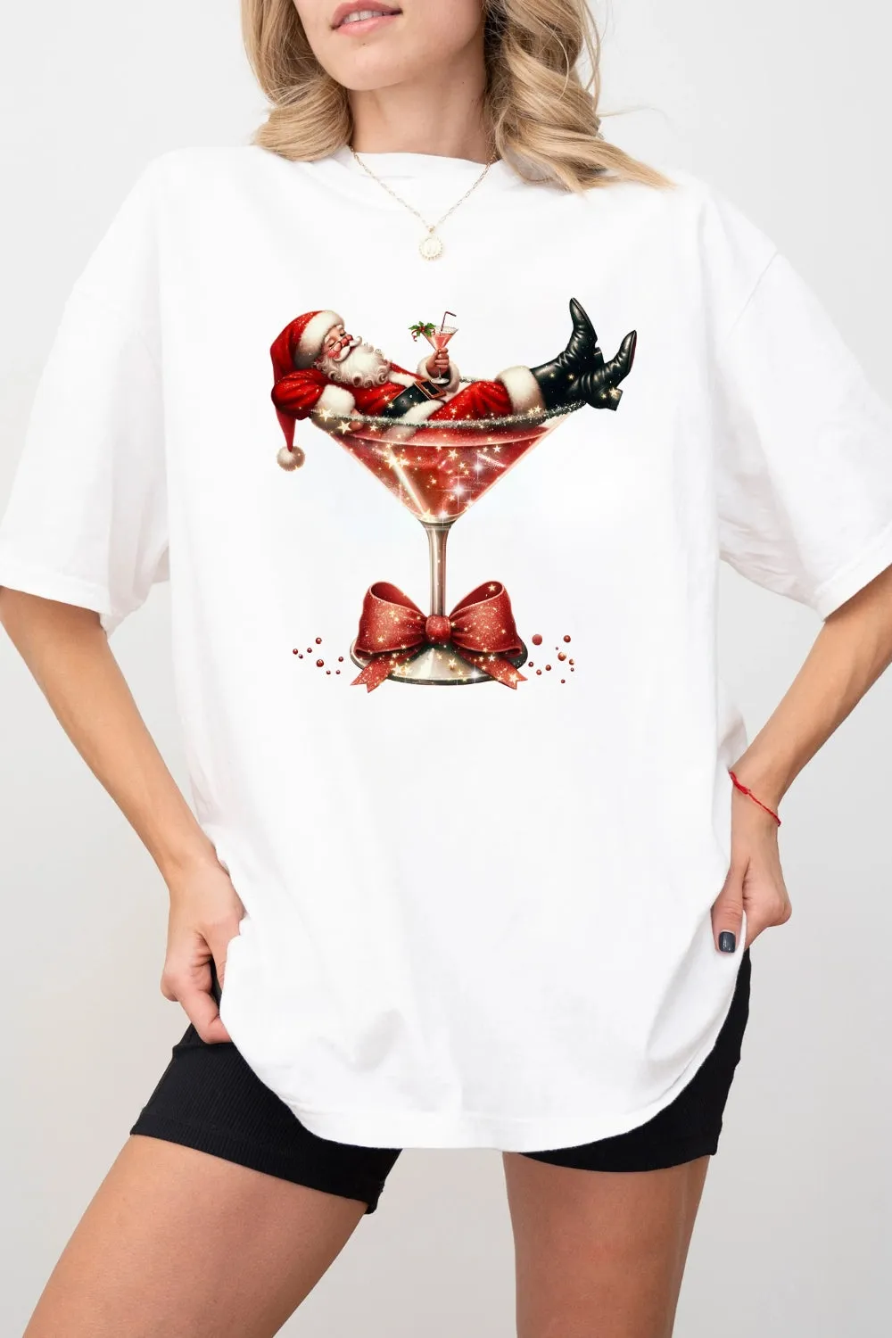 Christmas Santa Martini Tee For Women sold by Fancy Tees product image thumbnail 3