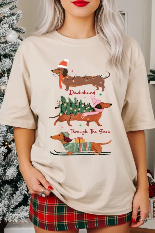 Christmas Dachshund Through The Snow Tee For Women made by Fancy Tees