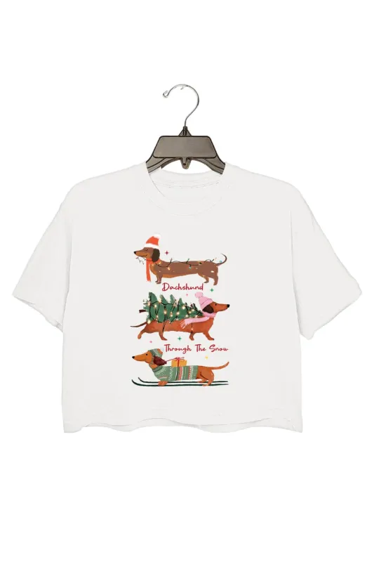 Christmas Dachshund Through The Snow Crop Top For Women sold by Fancy Tees