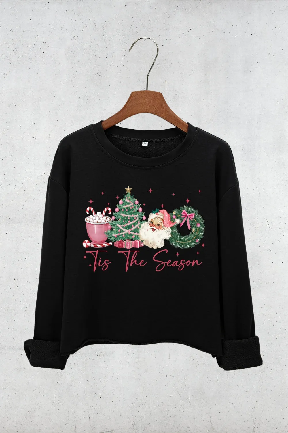 Tis The Season Santa Coffee Christmas Crop Sweatshirt For Women sold by Fancy Tees product image thumbnail 3
