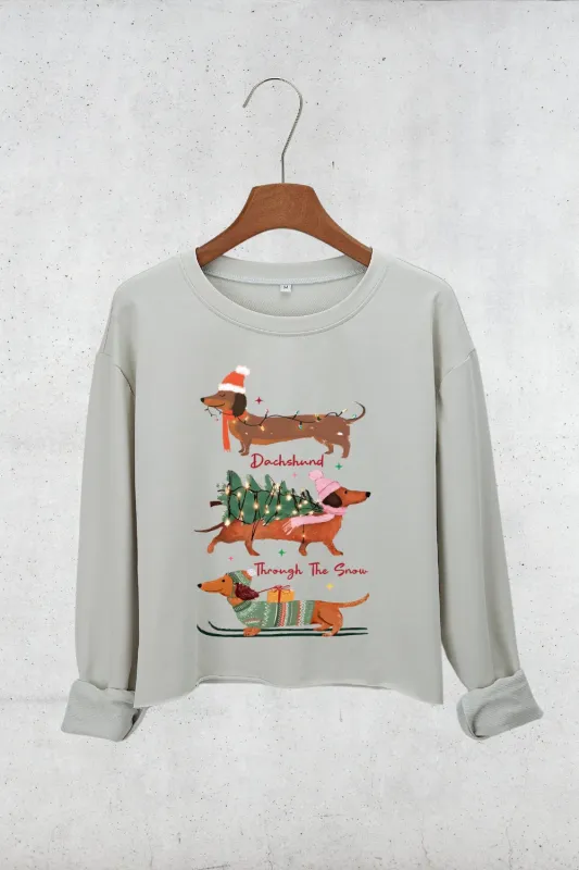 Christmas Dachshund Through The Snow Crop Sweatshirt For Women sold by Fancy Tees
