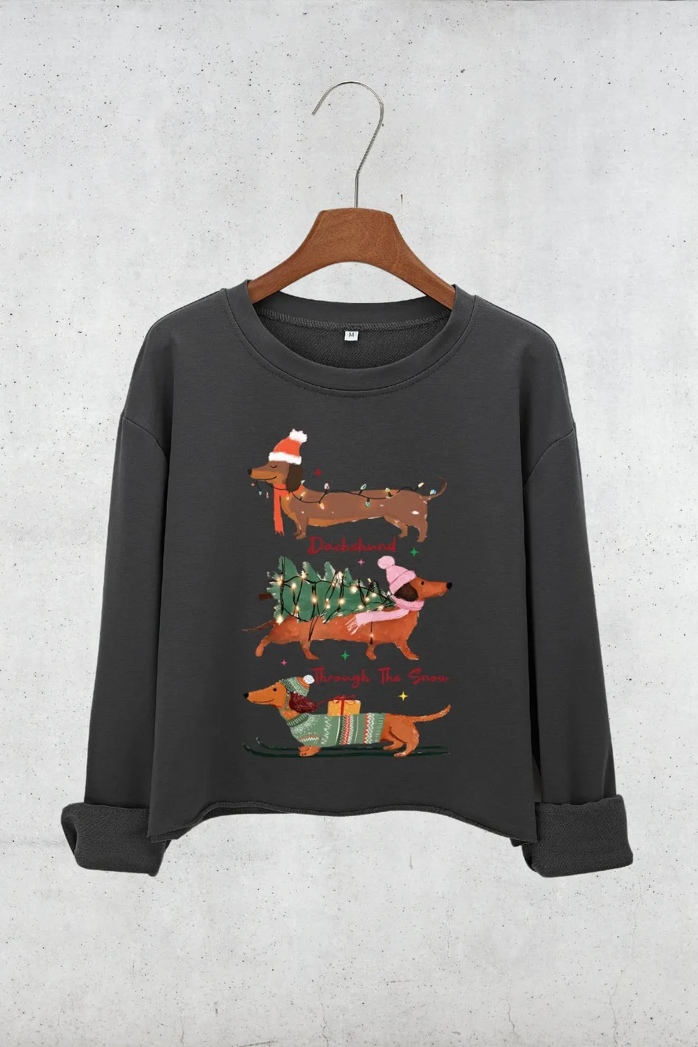 Christmas Dachshund Through The Snow Crop Sweatshirt For Women sold by Fancy Tees product image thumbnail 2