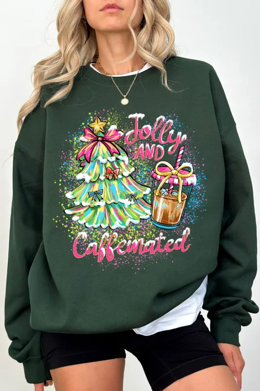 Jolly & Caffeinated Christmas Coffee Sweatshirt For Women sold by Fancy Tees