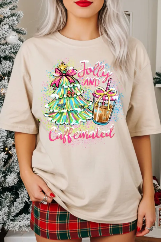 Jolly & Caffeinated Christmas Coffee Tee For Women sold by Fancy Tees