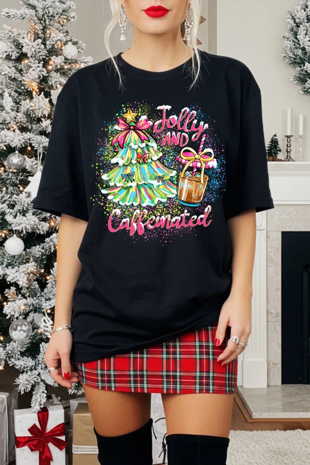 Jolly & Caffeinated Christmas Coffee Tee For Women sold by Fancy Tees product image thumbnail 2