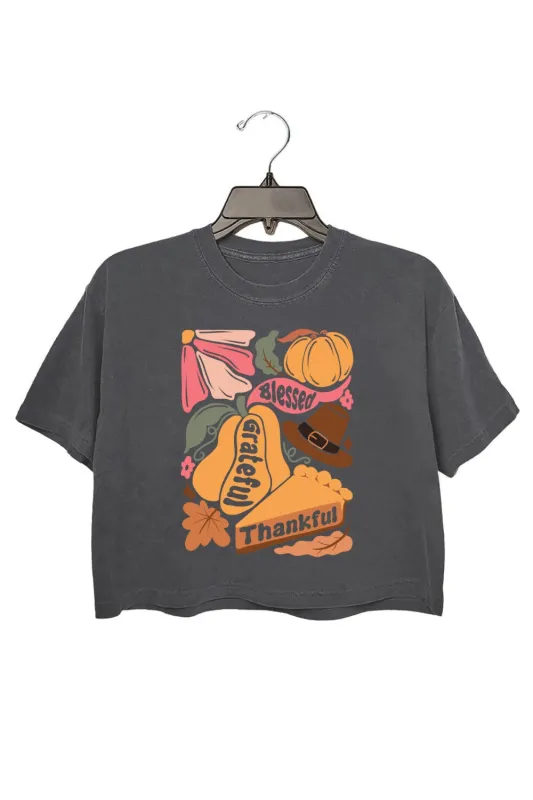 Retro Thanksgiving Bleesed Grateful Thankful Crop Top For Women sold by Fancy Tees