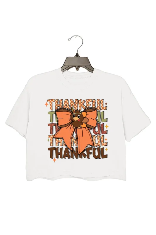Thankful Turkey Bow Crop Top For Women sold by Fancy Tees