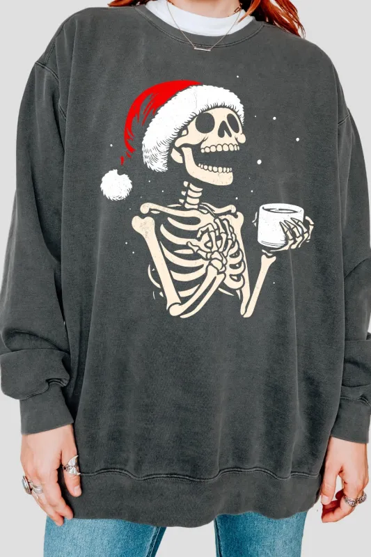 Christmas Skeleton Hot Coffee Sweatshirt For Women sold by Fancy Tees