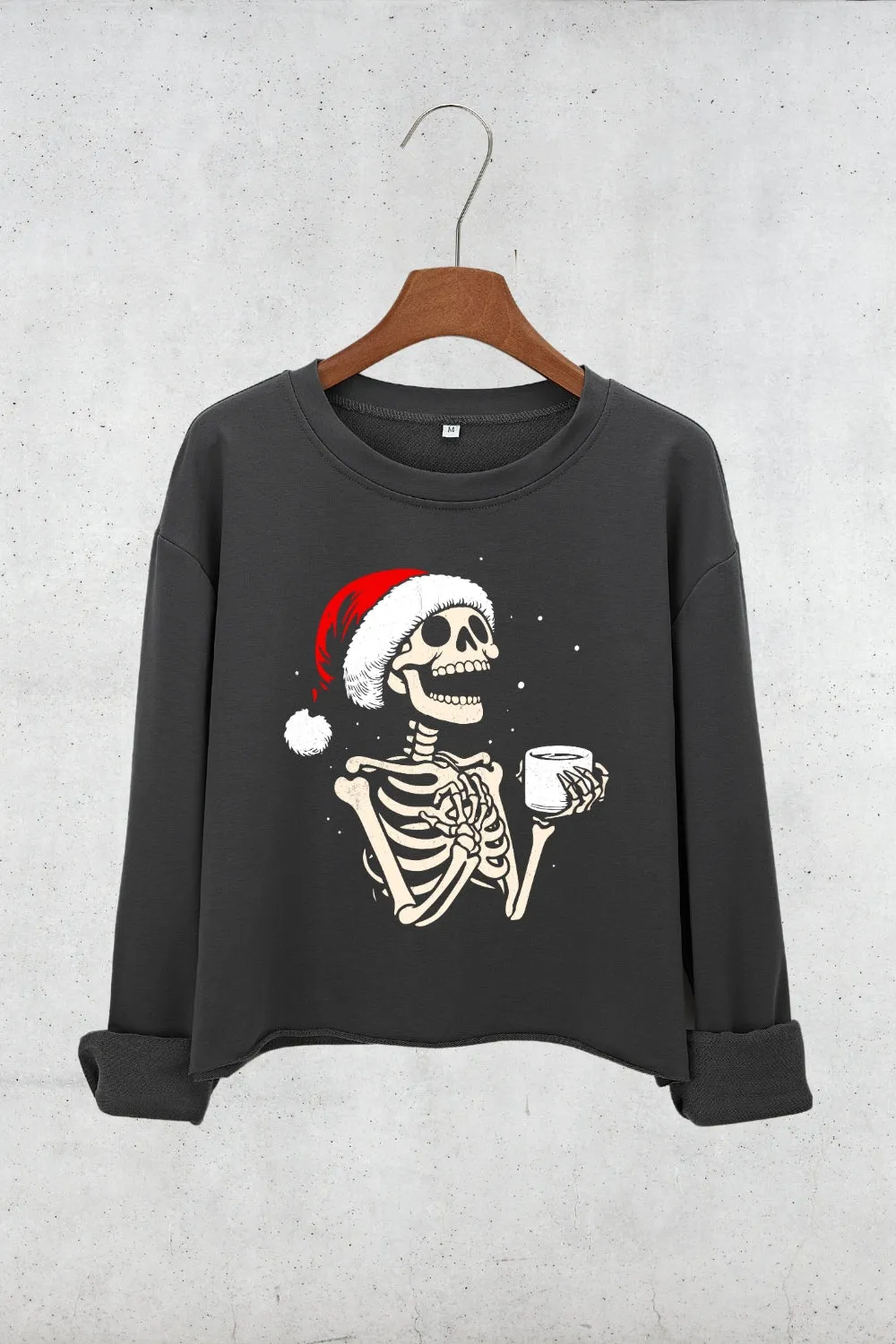 Christmas Skeleton Hot Coffee Crop Sweatshirt For Women sold by Fancy Tees