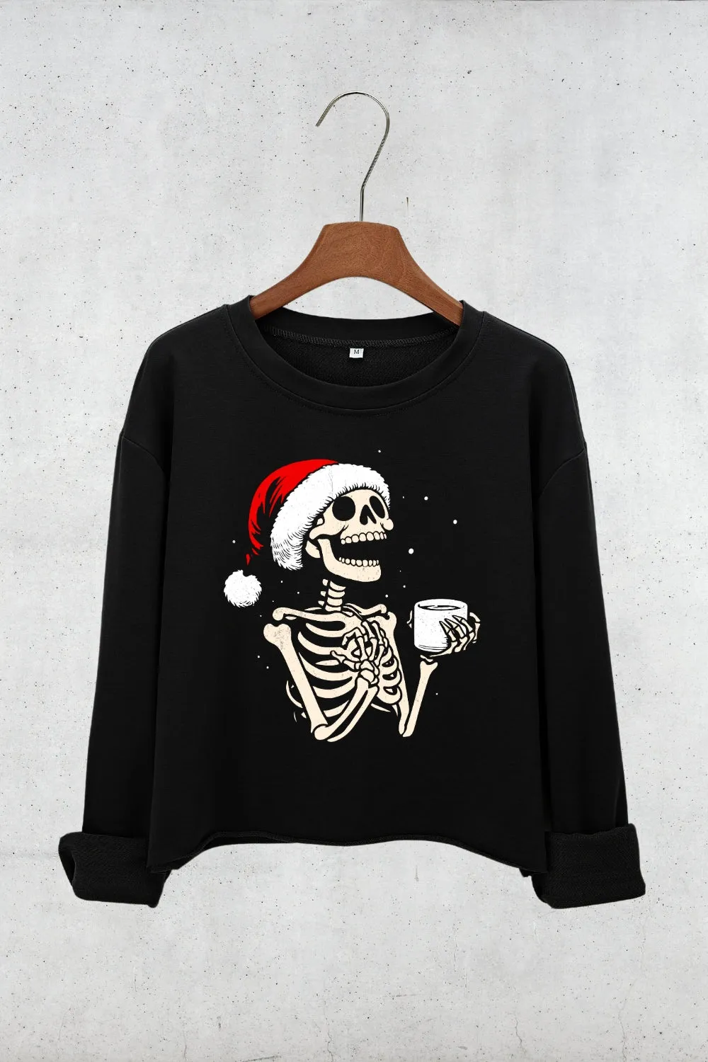 Christmas Skeleton Hot Coffee Crop Sweatshirt For Women sold by Fancy Tees product image thumbnail 2