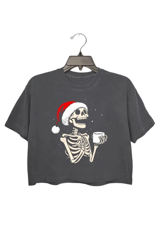 Christmas Skeleton Hot Coffee Crop Top For Women sold by Fancy Tees