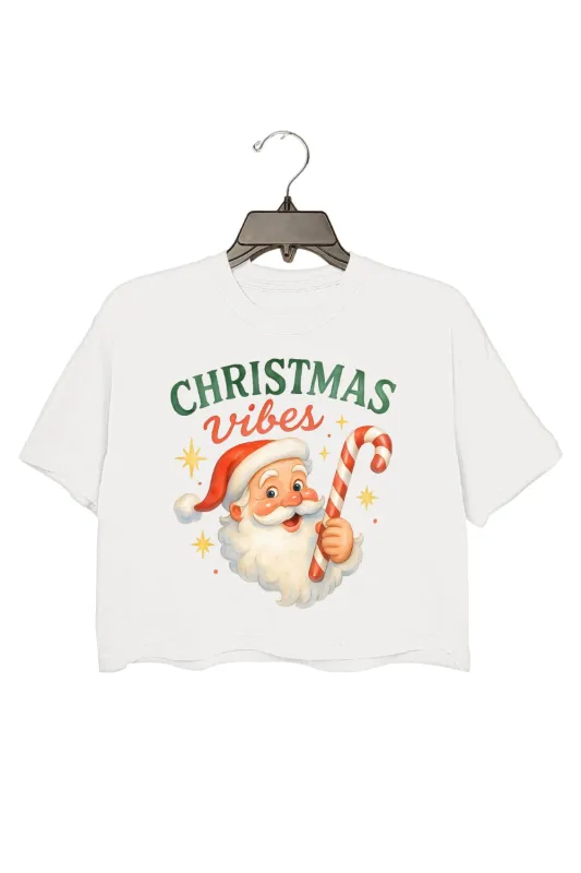 Christmas Vibes Cute Santa Crop Top For Women sold by Fancy Tees