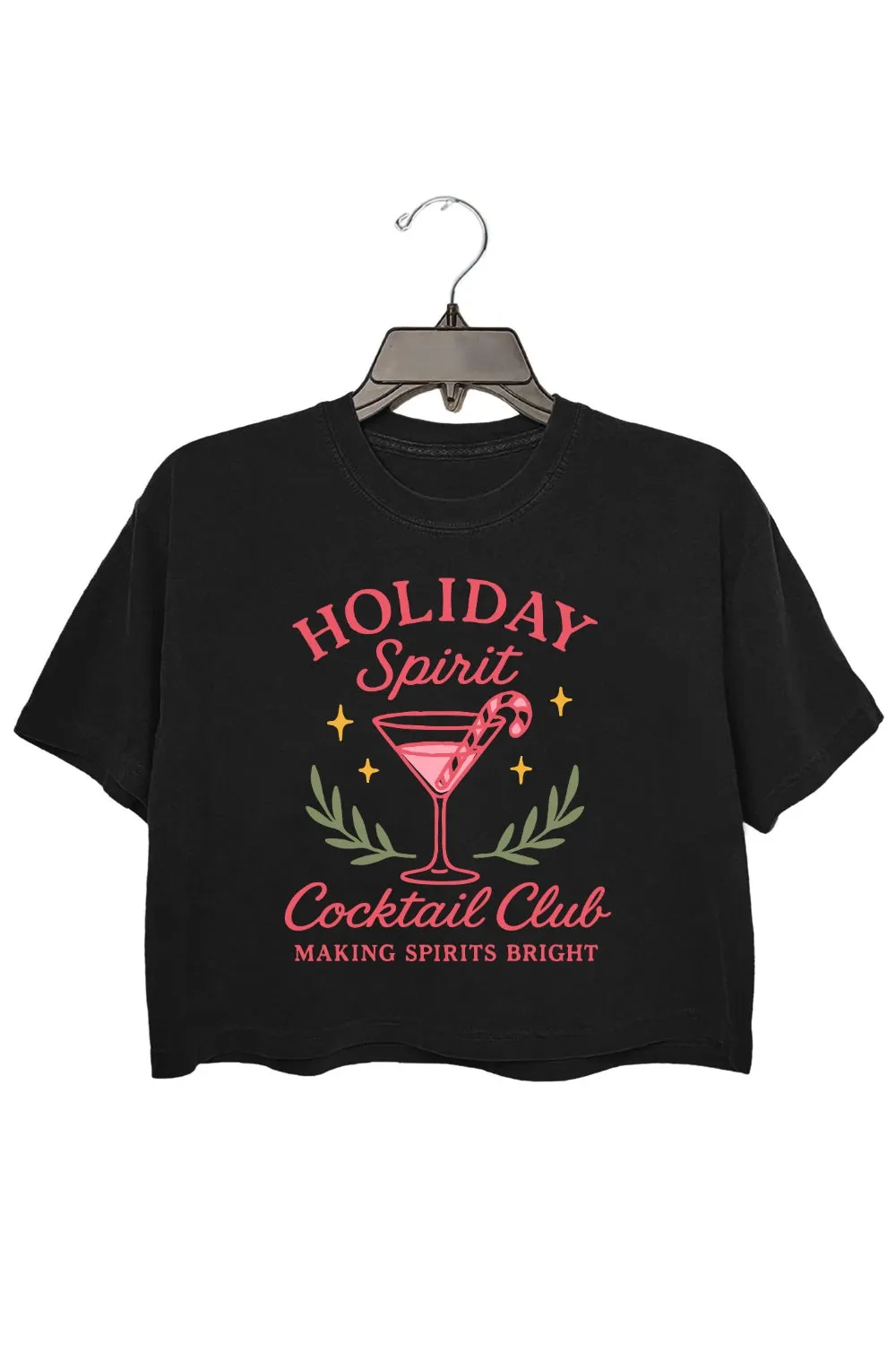 Holiday Spirit Cocktail Club Crop Top For Women sold by Fancy Tees product image thumbnail 3