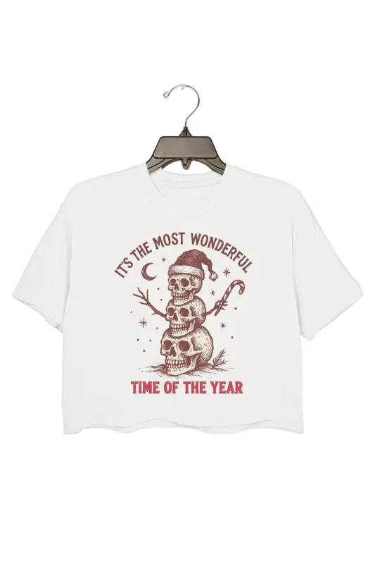 Most Wonderful Time Christmas Skull Crop Top For Women sold by Fancy Tees