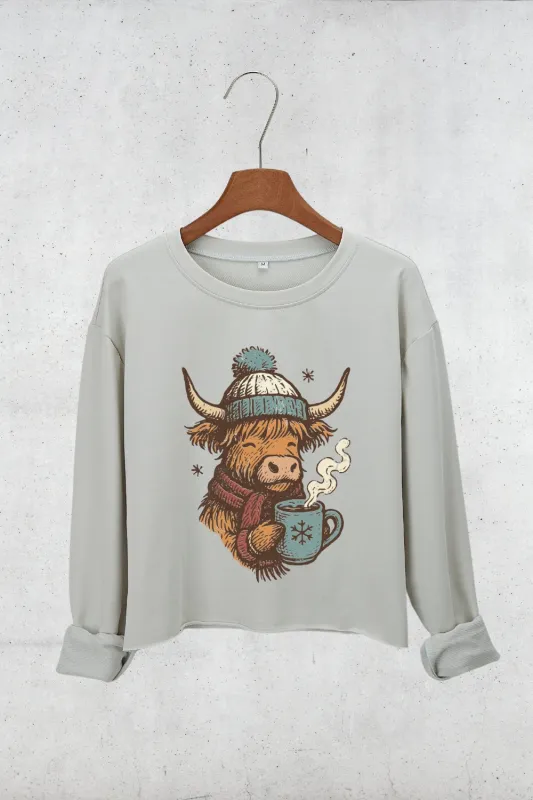 Cozy Season Highland Cow Crop Sweatshirt For Women sold by Fancy Tees