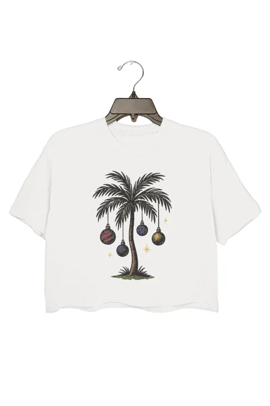 Palm and Globes Christmas Crop Top For Women sold by Fancy Tees