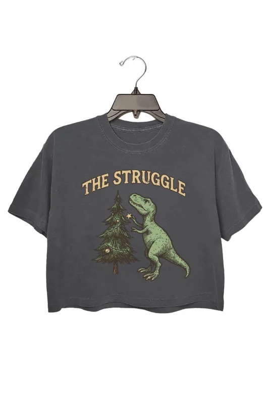 The-Struggle Dinosaur Christmas Crop Top For Women sold by Fancy Tees