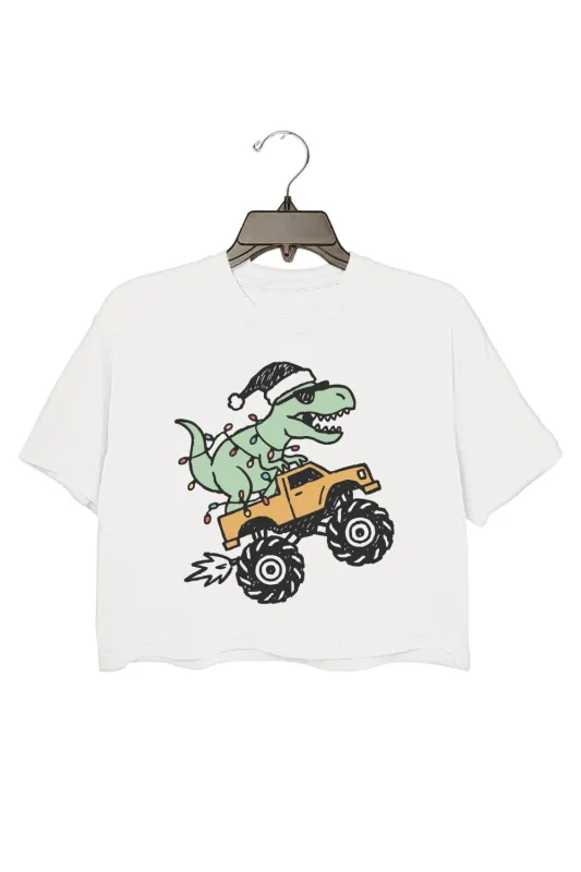 Christmas Dinosaur Truck Crop Top For Women sold by Fancy Tees
