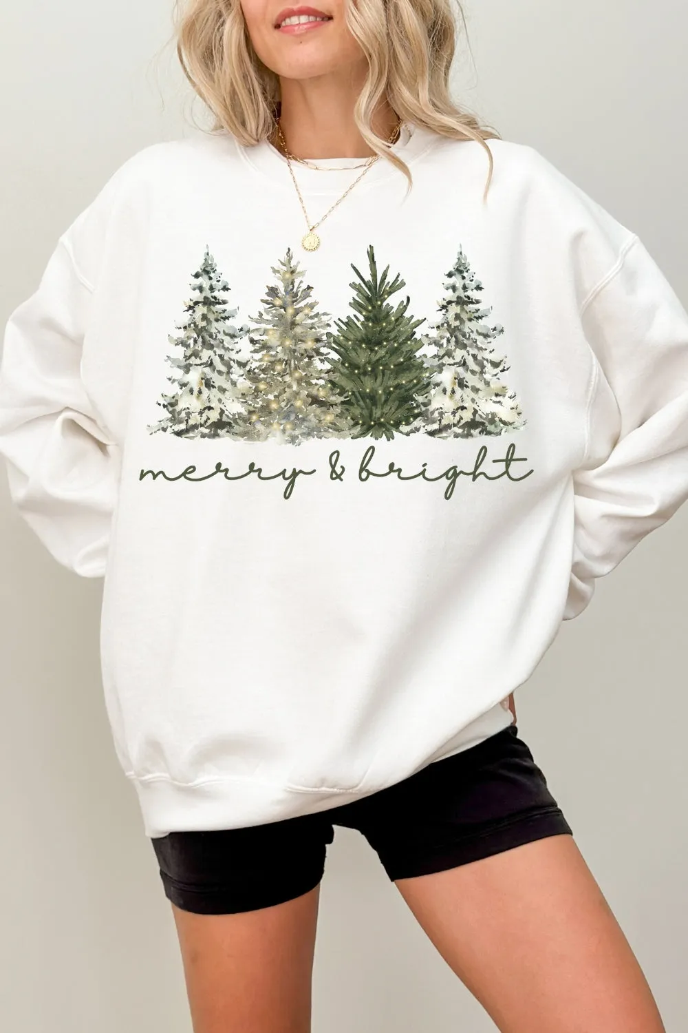 Merry and Bright Christmas Tree Sweatshirt For Women sold by Fancy Tees product image thumbnail 3
