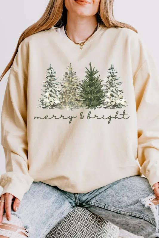 Merry and Bright Christmas Tree Sweatshirt For Women sold by Fancy Tees