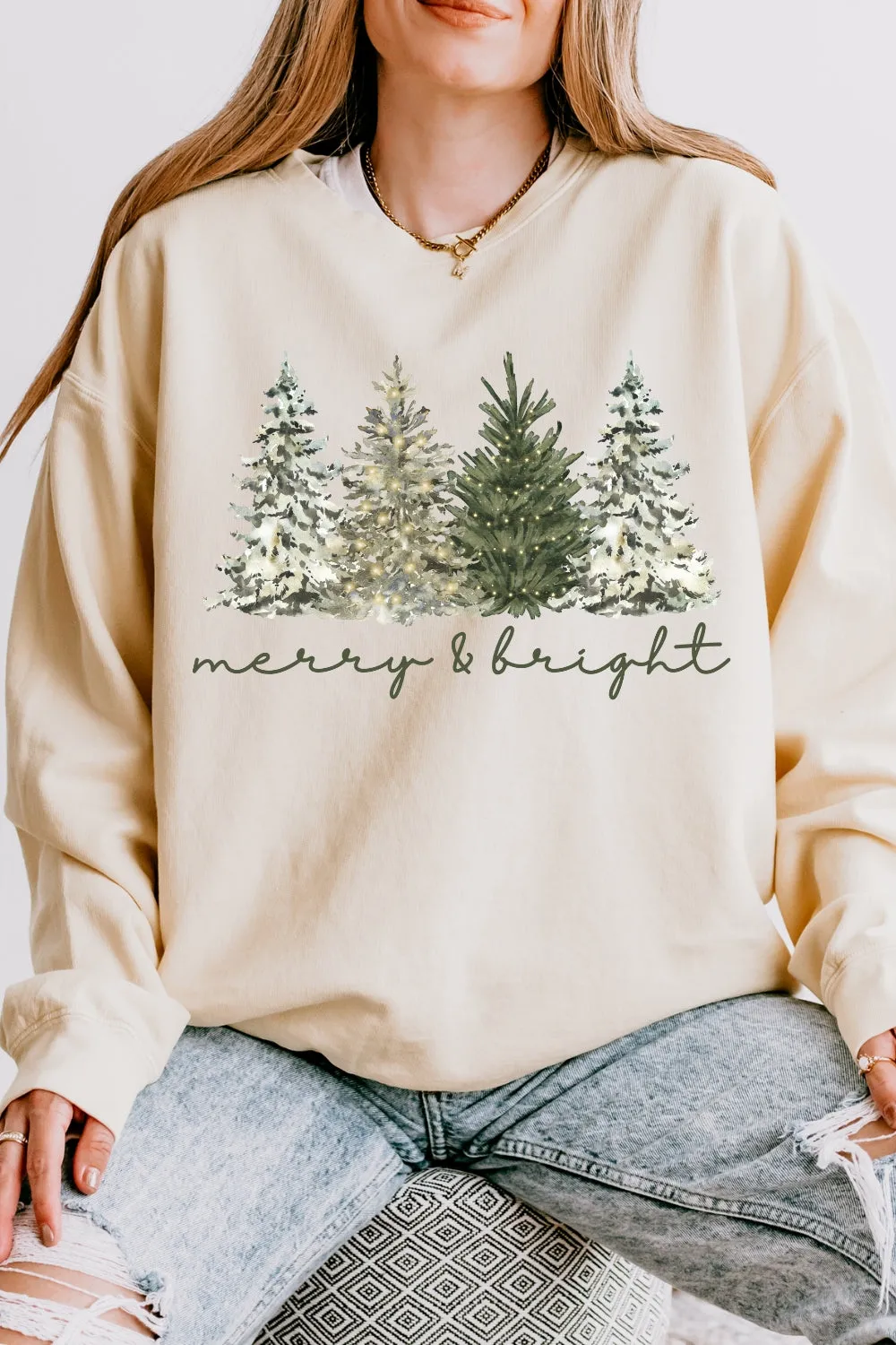 Merry and Bright Christmas Tree Sweatshirt For Women sold by Fancy Tees