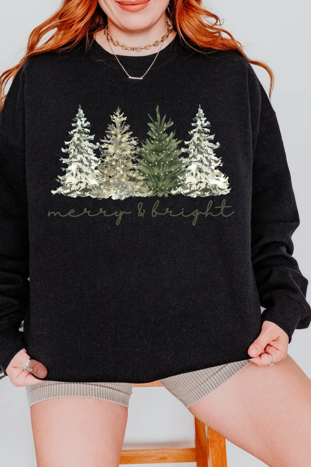 Merry and Bright Christmas Tree Sweatshirt For Women sold by Fancy Tees product image thumbnail 2