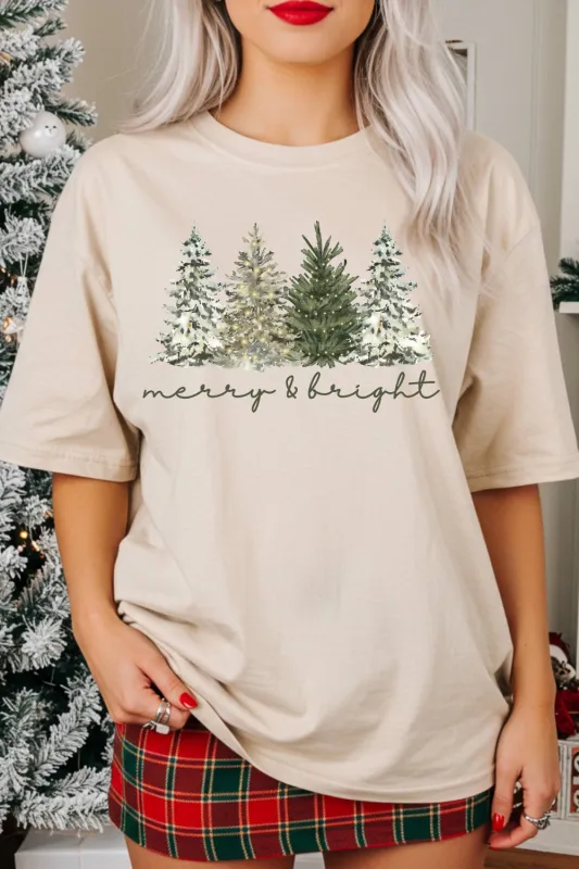 Merry and Bright Christmas Tree Tee For Women sold by Fancy Tees