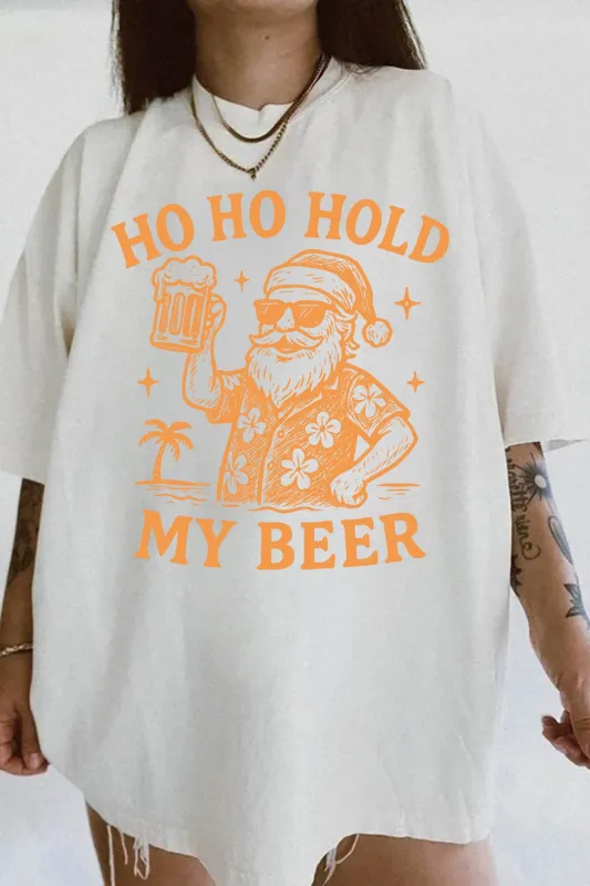 Ho Ho Hold My Beer Santa Tee For Women sold by Fancy Tees