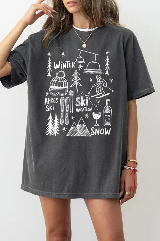 Cute Hand Drawn Ski Vacation Tee For Women sold by Fancy Tees