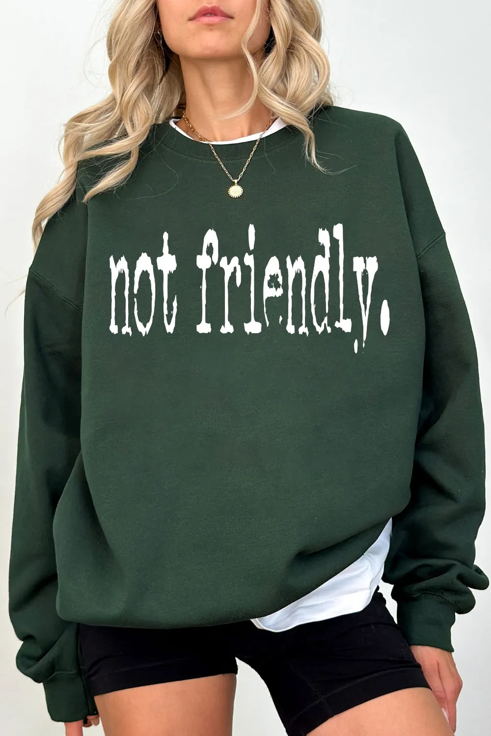 Not Friendly Typography Design Sweatshirt For Women sold by Fancy Tees product image thumbnail 3