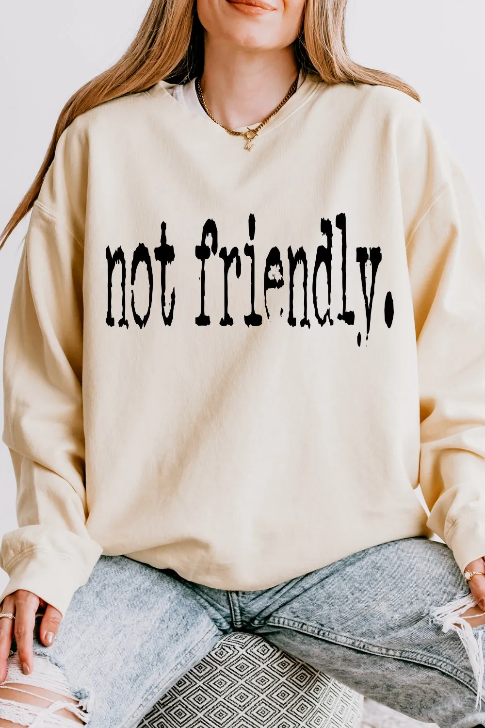 Not Friendly Typography Design Sweatshirt For Women sold by Fancy Tees product image thumbnail 2