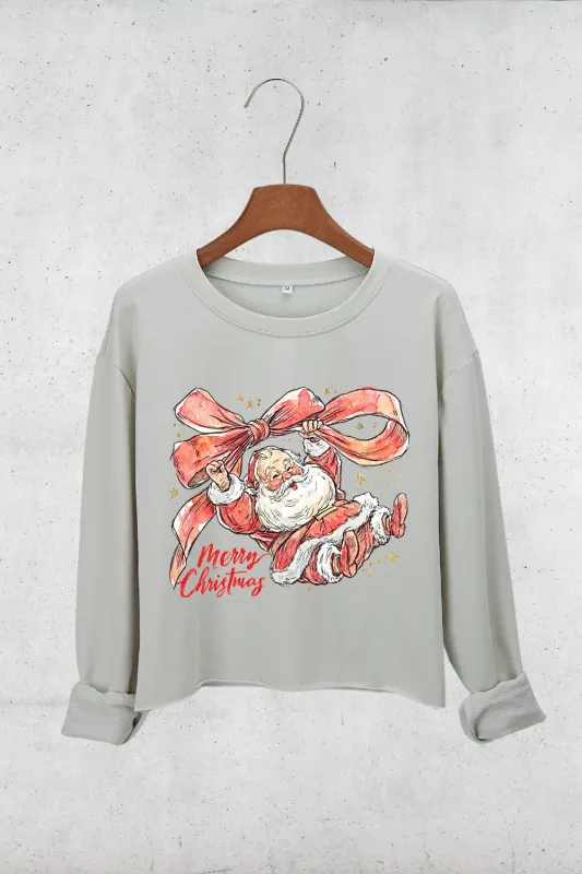 Coquette Merry Christmas With Santa Crop Sweatshirt For Women sold by Fancy Tees