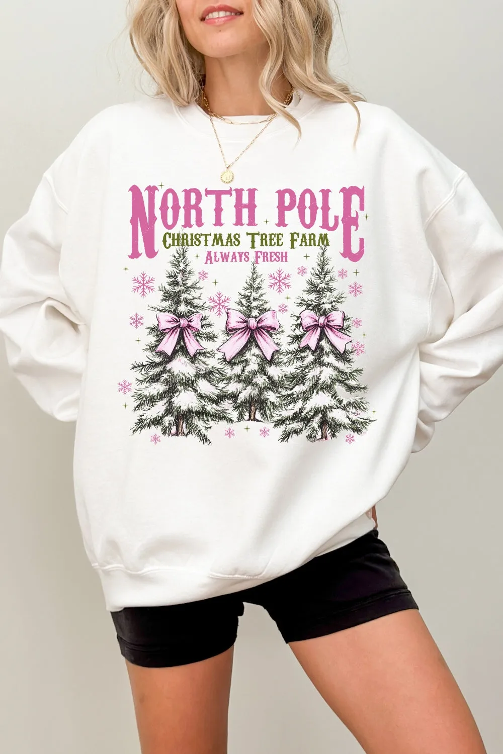 North Pole Pink Christmas Coquette Bow Sweatshirt For Women sold by Fancy Tees product image thumbnail 2